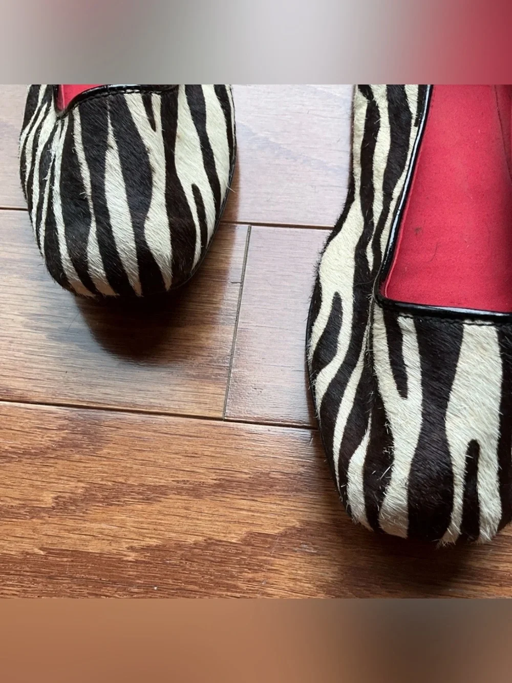 Kate Spade New York Ballet Flats Calf Hair Red Lining size 8 1/2 Brown/Whit